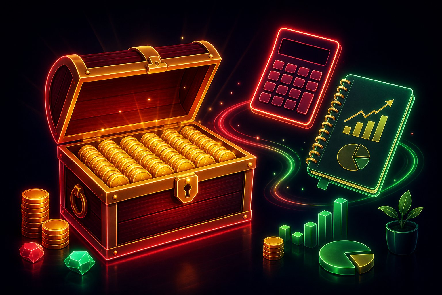 Ilustrasi brankas dengan koin dan berlian untuk manajemen bankroll