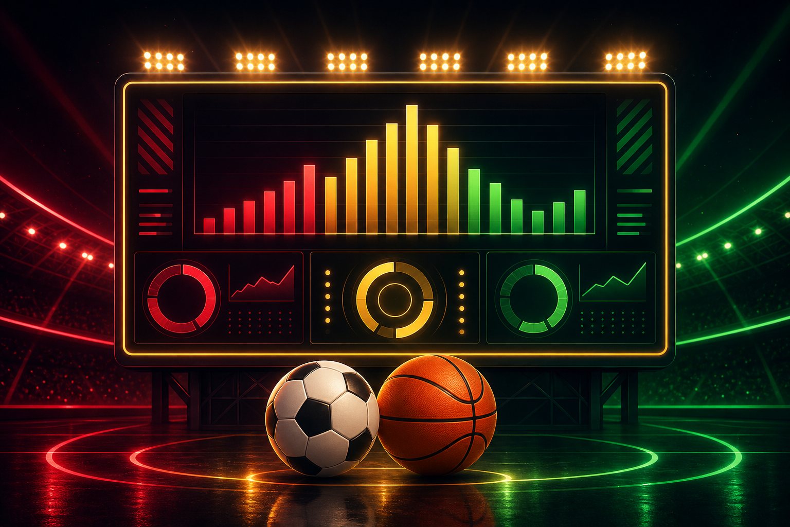 Ilustrasi papan papan odds 1X2 dan handicap dengan bola
