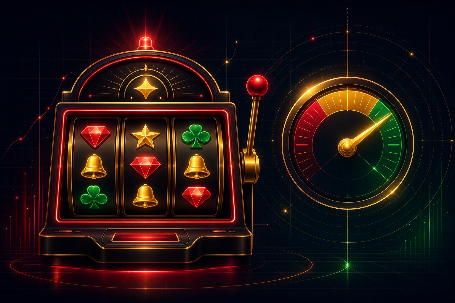 Ilustrasi lima gulungan slot dengan teks RTP di atasnya