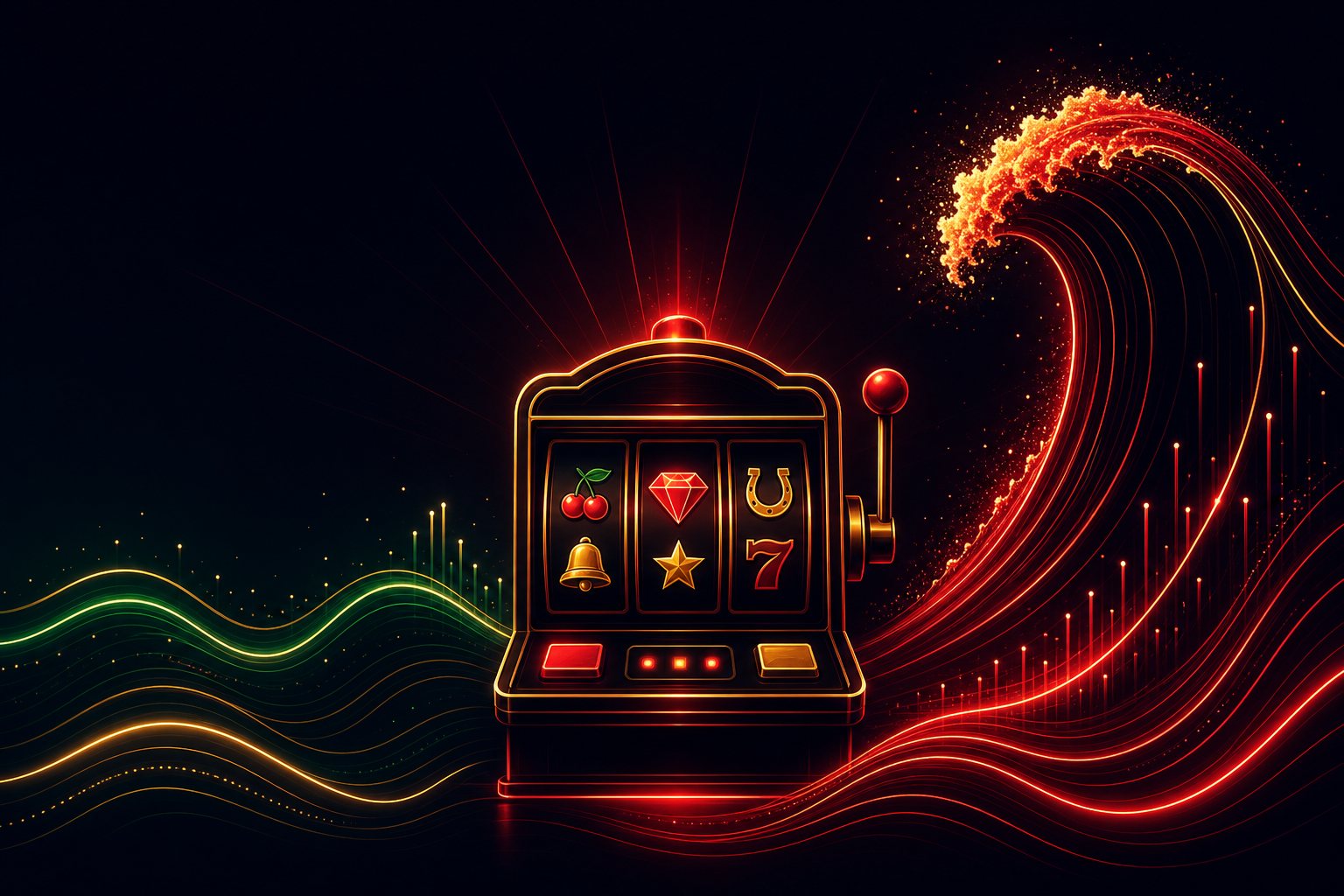 Ilustrasi mesin slot tiga gulungan untuk menjelaskan volatilitas
